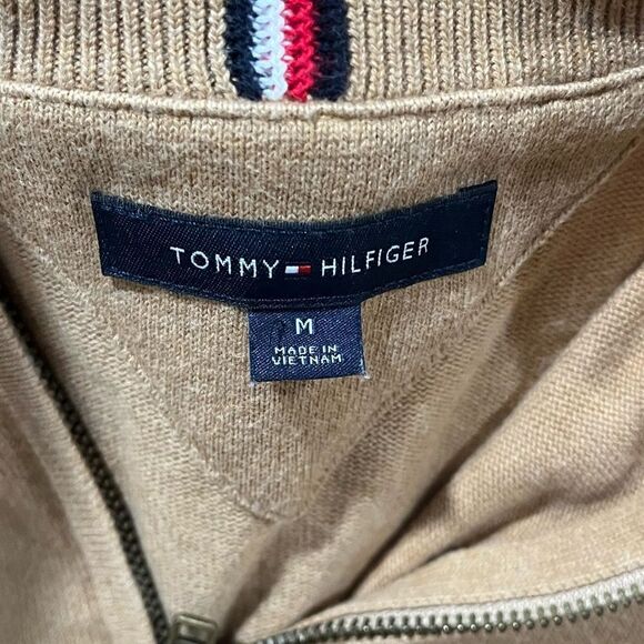 Tommy Hilfiger Sweater 1/4 Zip Mock Neck Long Sleeves Pullover Mustard Yellow M - Picture 2 of 4